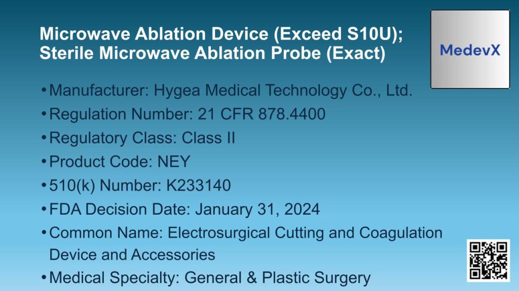 Microwave Ablation Device (Exceed S10U); Sterile Microwave Ablation Probe (Exact)