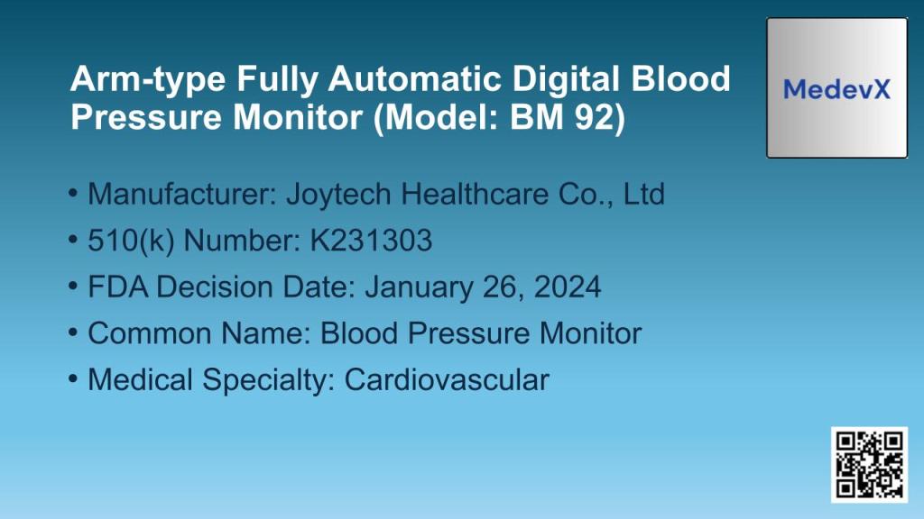 Arm-type Fully Automatic Digital Blood Pressure Monitor (Model: BM 92)